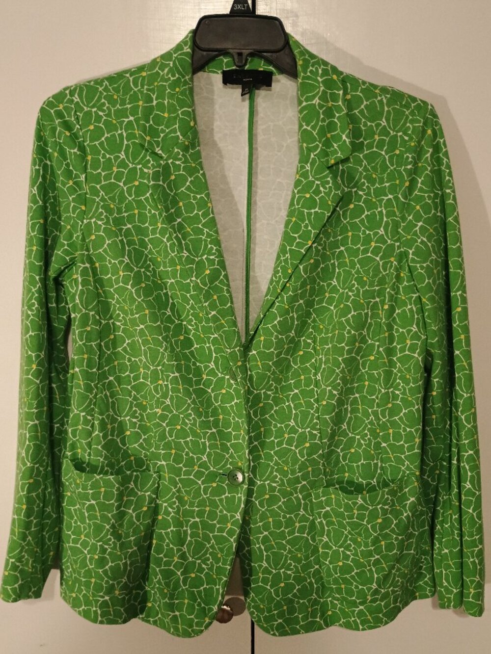 Talbots Woman 1X Green Floral Cotton Blend Blazer Jacket One Button Spring - Picture 2 of 8